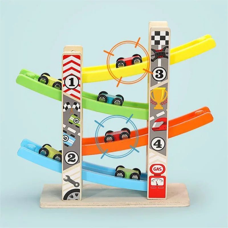 4/7 Track Wooden Ramp Racing, Inertia Slide Roller Coaster Car Set toy - LittleOzKid
