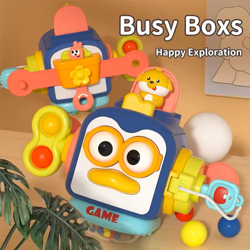 6 in 1 Montessori Toddlers Activity Cube, Busy Hand Grasping Sensory Toy