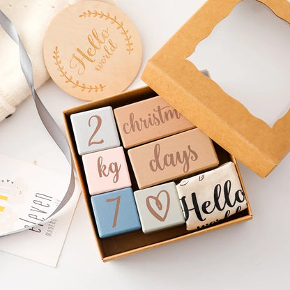 7Pcs Newborn Wooden Milestone Blocks, Birthing Monthly Milestones Blocks For Newborn