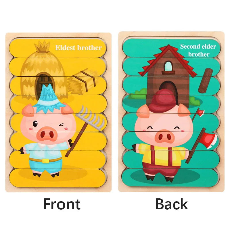 Montessori Cartoon Animal Double-Sided Wooden Strip Puzzle – (Buy 3 for $49)