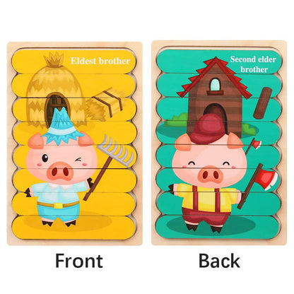 Montessori Cartoon Animal Double-Sided Wooden Strip Puzzle – (Buy 3 for $49)
