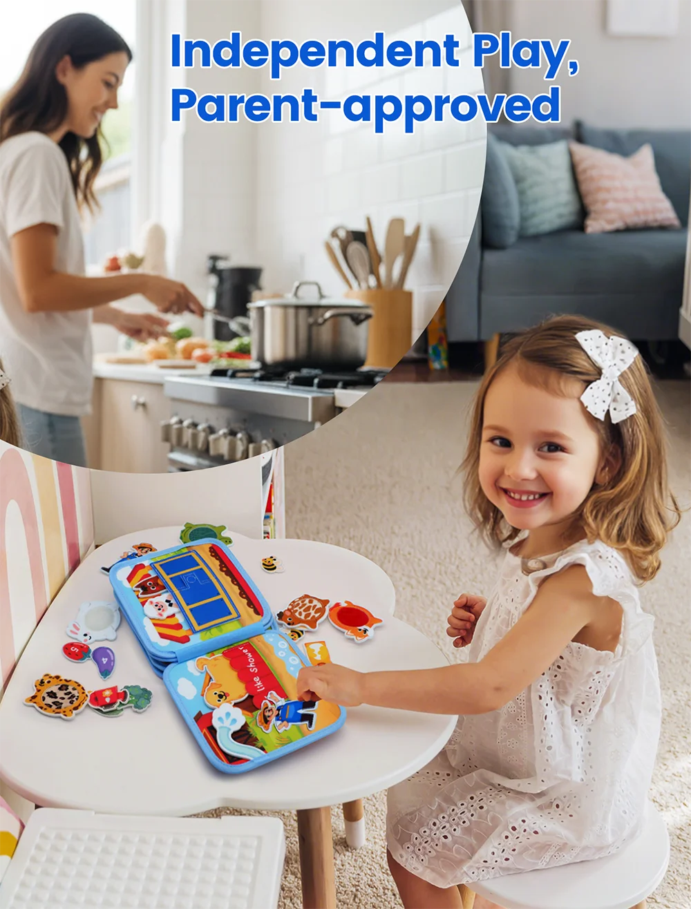 3D Montessori Farm Busy Board - Quiet Felt Book for Toddler Travel