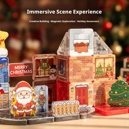 Christmas Mini Magnetic Blocks Puzzle Set For Kids With Portable Iron Box