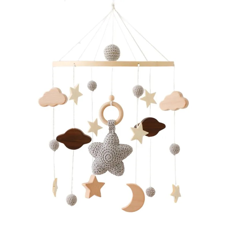 Baby Rattle Nursery Wooden Crib,Cot Hanging Toy Mobile with Music Box and Bed Bell