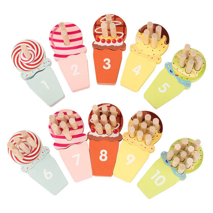 Montessori Ice Cream Math Counting Peg Board – Early Learning Number Matching Educational Toy