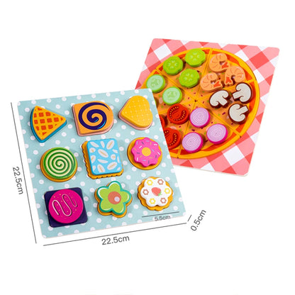 Wooden Montessori Kids Pizza & Cookie Cutting Toy Set – Pretend Play Kitchen Food Simulation