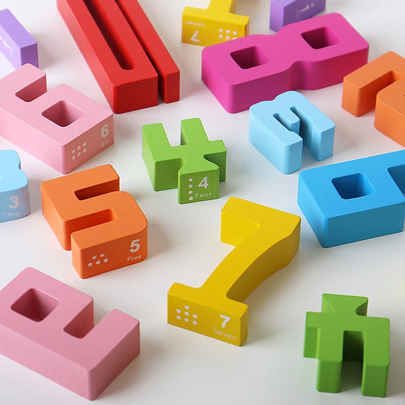 Wooden Digital Building Blocks, Stacking Puzzles