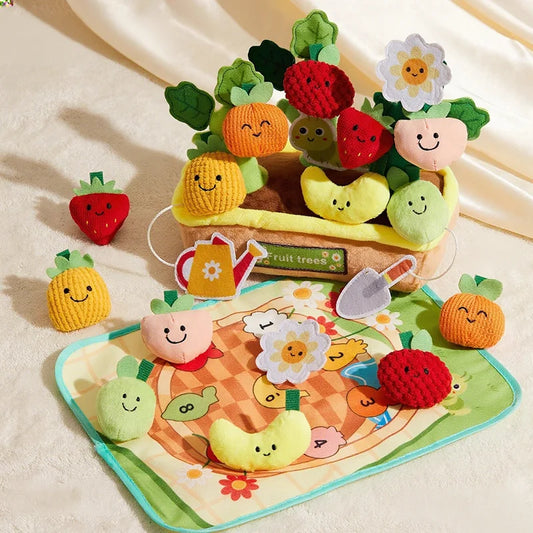 Montessori Pulling Fruits Plush Toy, Baby Shape Matching Game
