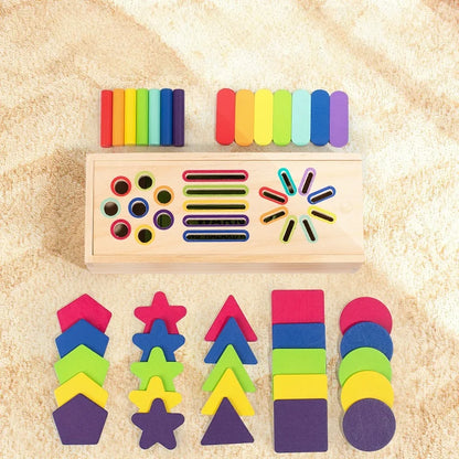 Montessori Wooden 3D Geometric Solids Toy, Shape Sorting & Color Matching