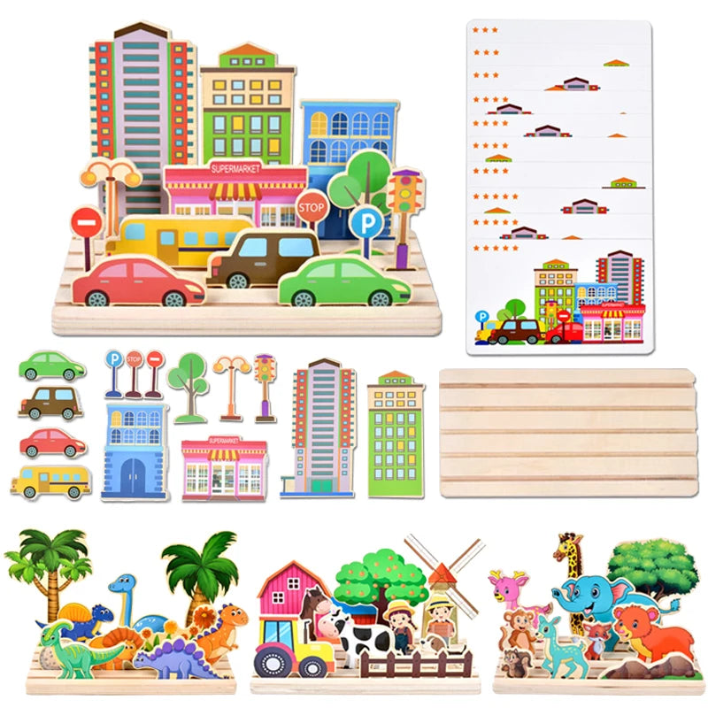Wooden Montessori Thinking Game and Jigsaw Puzzles Matching Board for Kids