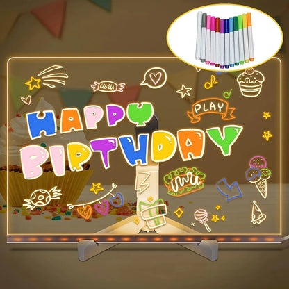 LED Acrylic Drawing Board & Night Light with Colorful Pens