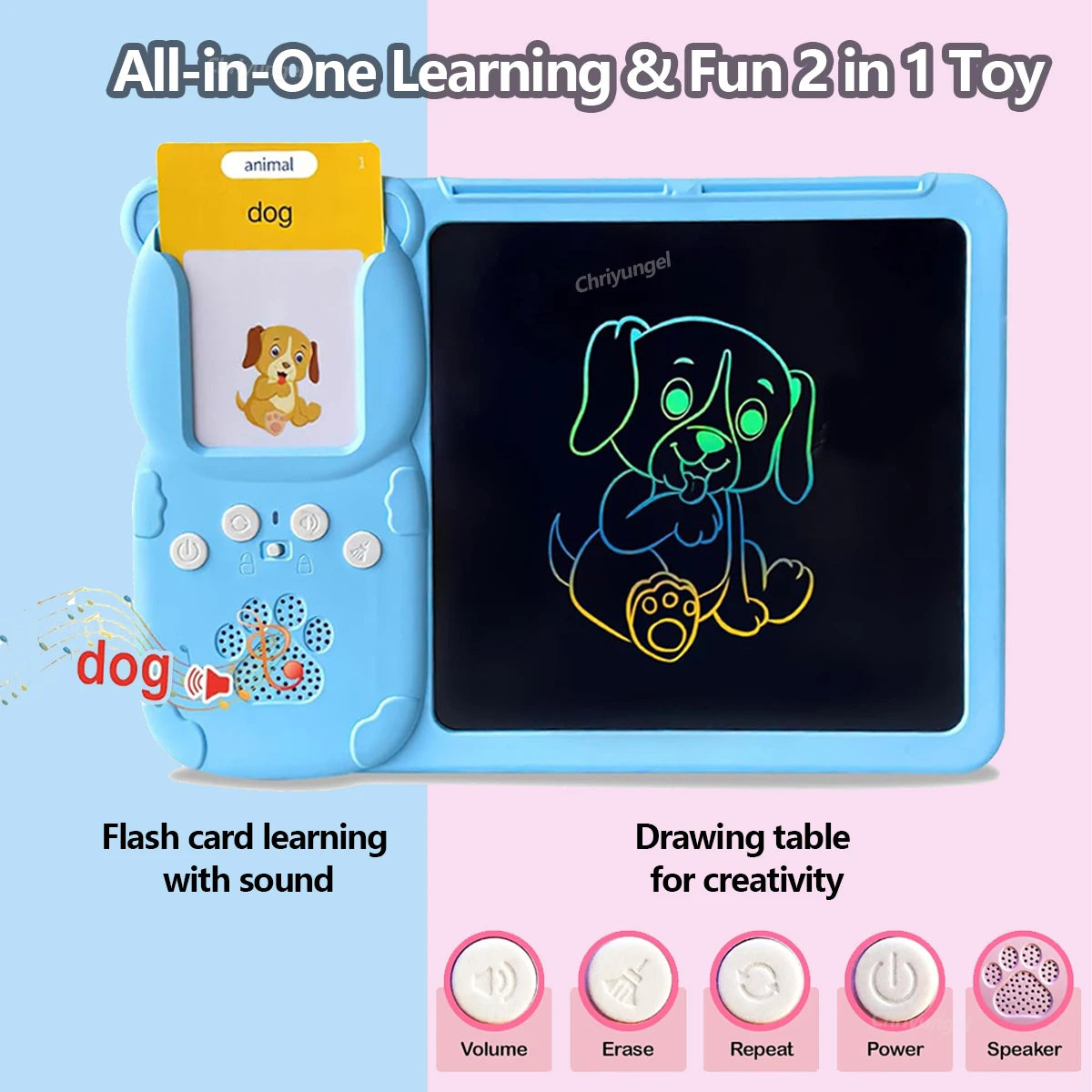 Montessori 2‑in‑1 Electric Talking Flash Cards & LCD Writing Tablet