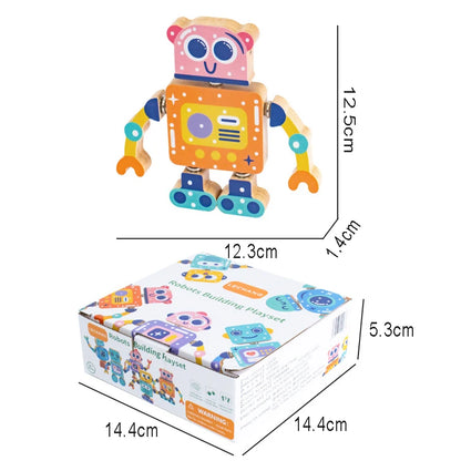 Montessori Wooden Robot Building Block Set for Creative Kids