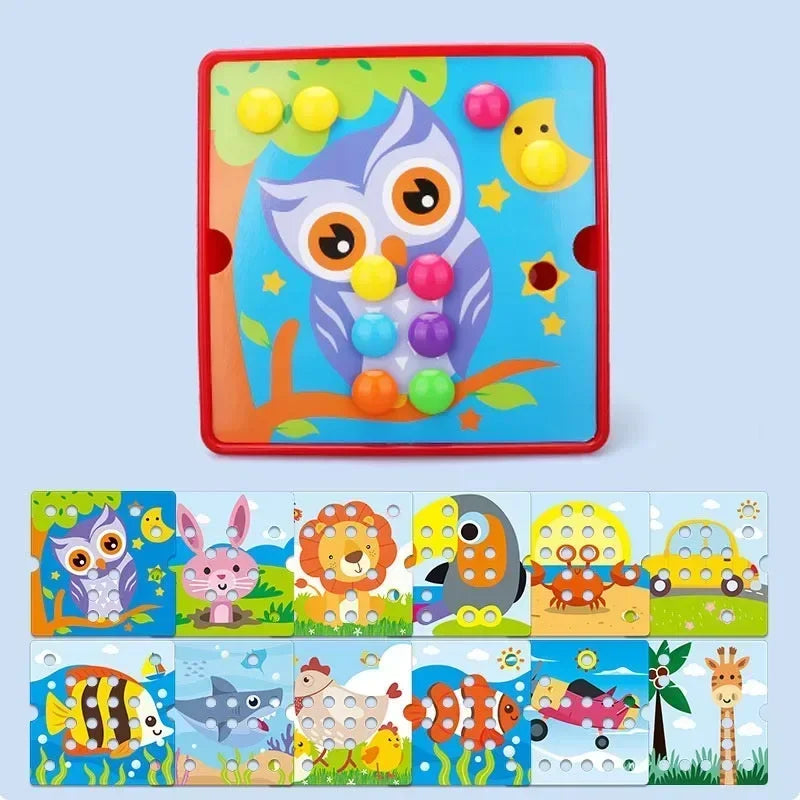 3D Mushroom Nail Puzzle – Montessori Animal Jigsaw Puzzle Toy, Early Educational Beads Puzzle Toy for Kids