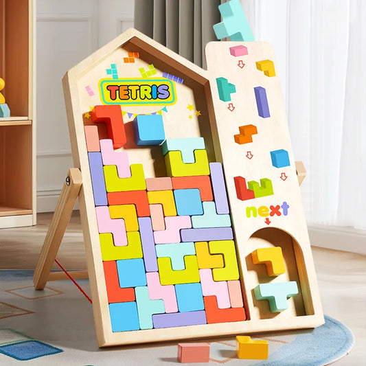 Montessori Wooden Tetris,3D Russian Budling Blocks, Jıgsaw Tangram Colorful Puzzle