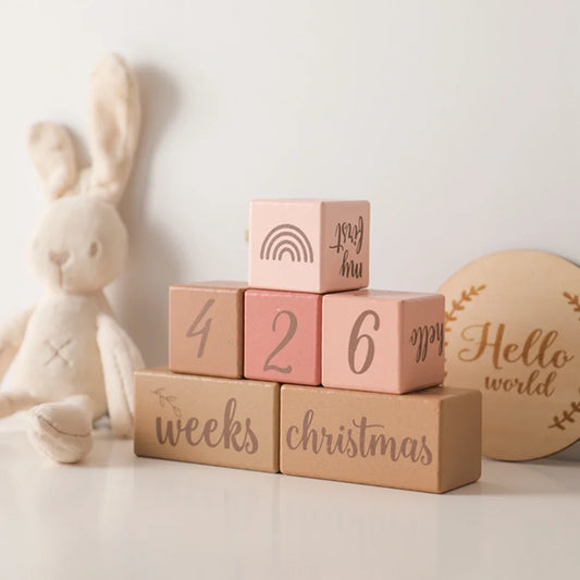 7Pcs Newborn Wooden Milestone Blocks, Birthing Monthly Milestones Blocks For Newborn