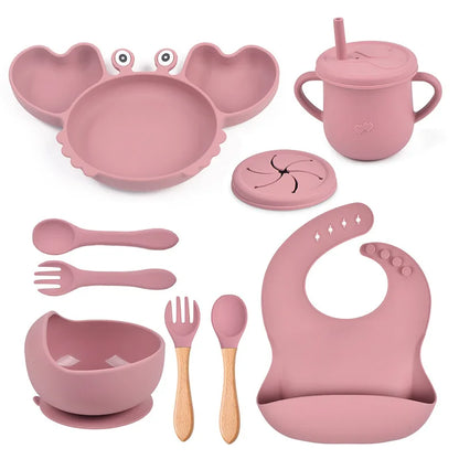 9Pcs Silicone Baby Feeding Set Dishwasher Safe Suction Bowl Bib Plate Spoon Cup (BPA Free) - LittleOzKid