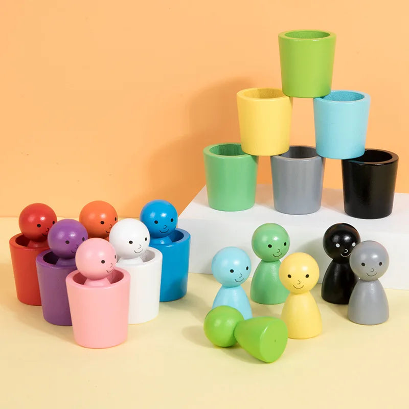 Montessori Wooden Color Matching Sorting Cups, Early Learning Toy ...