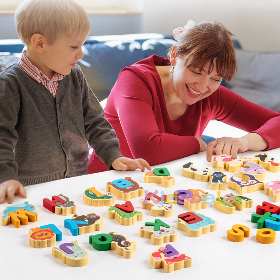 Wooden Animal Alphabet Puzzle – Montessori ABC Learning Toy for Toddlers