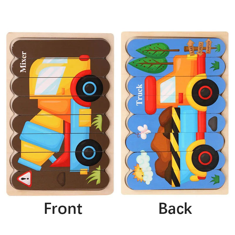 Montessori Cartoon Animal Double-Sided Wooden Strip Puzzle – (Buy 3 for $49)