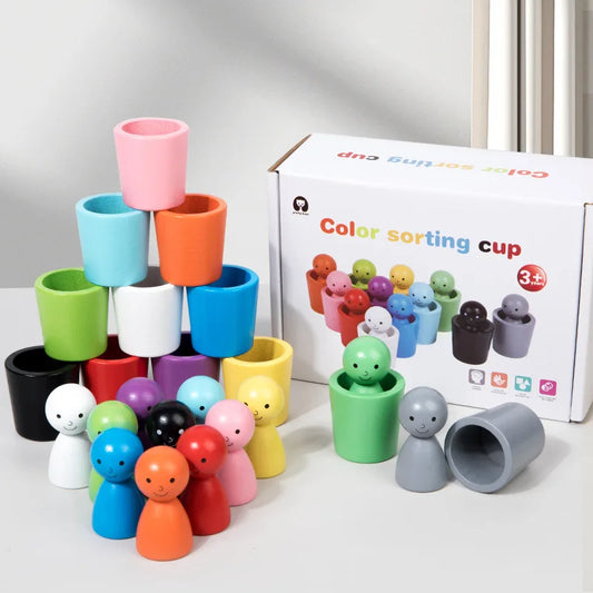 Montessori Wooden Color Sorting & Matching Cups Set