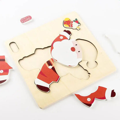 Montessori Toddler Xmas Wooden Jigsaw Puzzles, Santa Christmas Toddler Puzzles, Educational Shape Matching