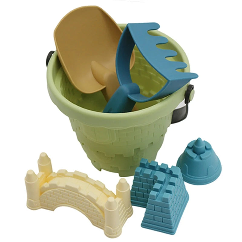 6pcs Kids Baby Silicone Outdoor Beach Toy Set Bucket Sand Shovel Spade Moulds - LittleOzKid