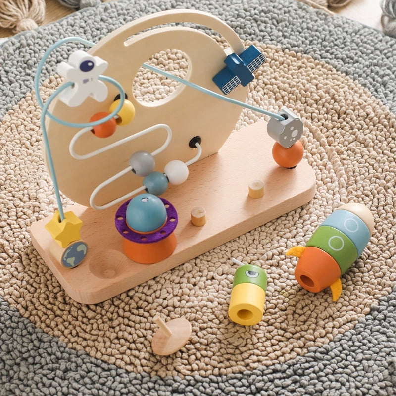 Baby Wooden planet, Activity Space Rocket Interactive Toy for Kids - LittleOzKid