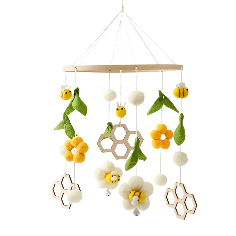 Baby Rattle Nursery Wooden Crib,Cot Hanging Toy Mobile with Music Box and Bed Bell