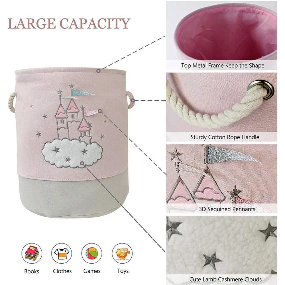 Foldable Large Pink Kids Toys Storage Basket, Laundry Basket, Toy Organiser