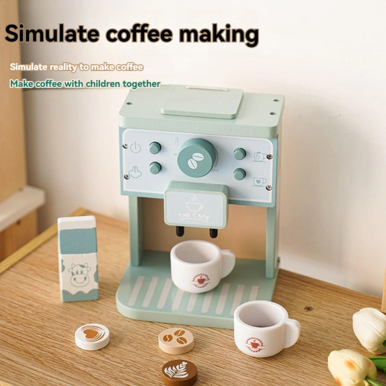 Kids Wooden Coffee Maker Set, Pretend Play Kitchen Toy