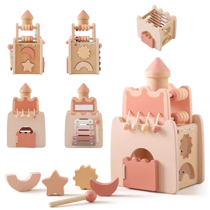 Montessori Wooden Activity Cube & Musical Busy Box Toy