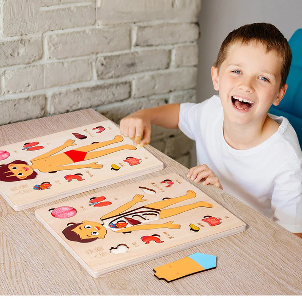 Montessori Wooden Human Body Jigsaw Puzzle, Anatomy Play Set for kids
