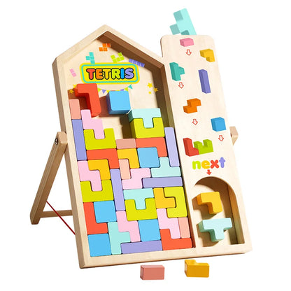 Montessori Wooden Tetris,3D Russian Budling Blocks, Jıgsaw Tangram Colorful Puzzle