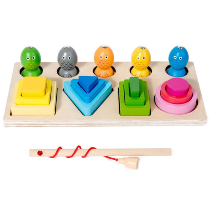 Montessori Magnetic Fishing Learning Educational Toys, Wooden Sorting Color Stacking Toys