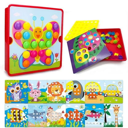3D Mushroom Nail Puzzle – Montessori Animal Jigsaw Puzzle Toy, Early Educational Beads Puzzle Toy for Kids