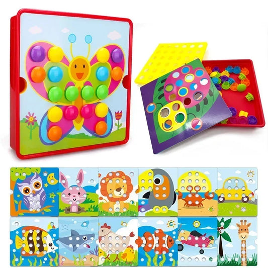 3D Mushroom Nail Puzzle – Montessori Animal Jigsaw Puzzle Toy, Early Educational Beads Puzzle Toy for Kids
