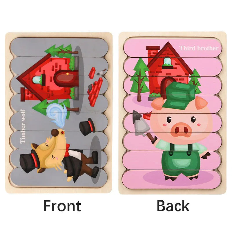Montessori Cartoon Animal Double-Sided Wooden Strip Puzzle – (Buy 3 for $49)