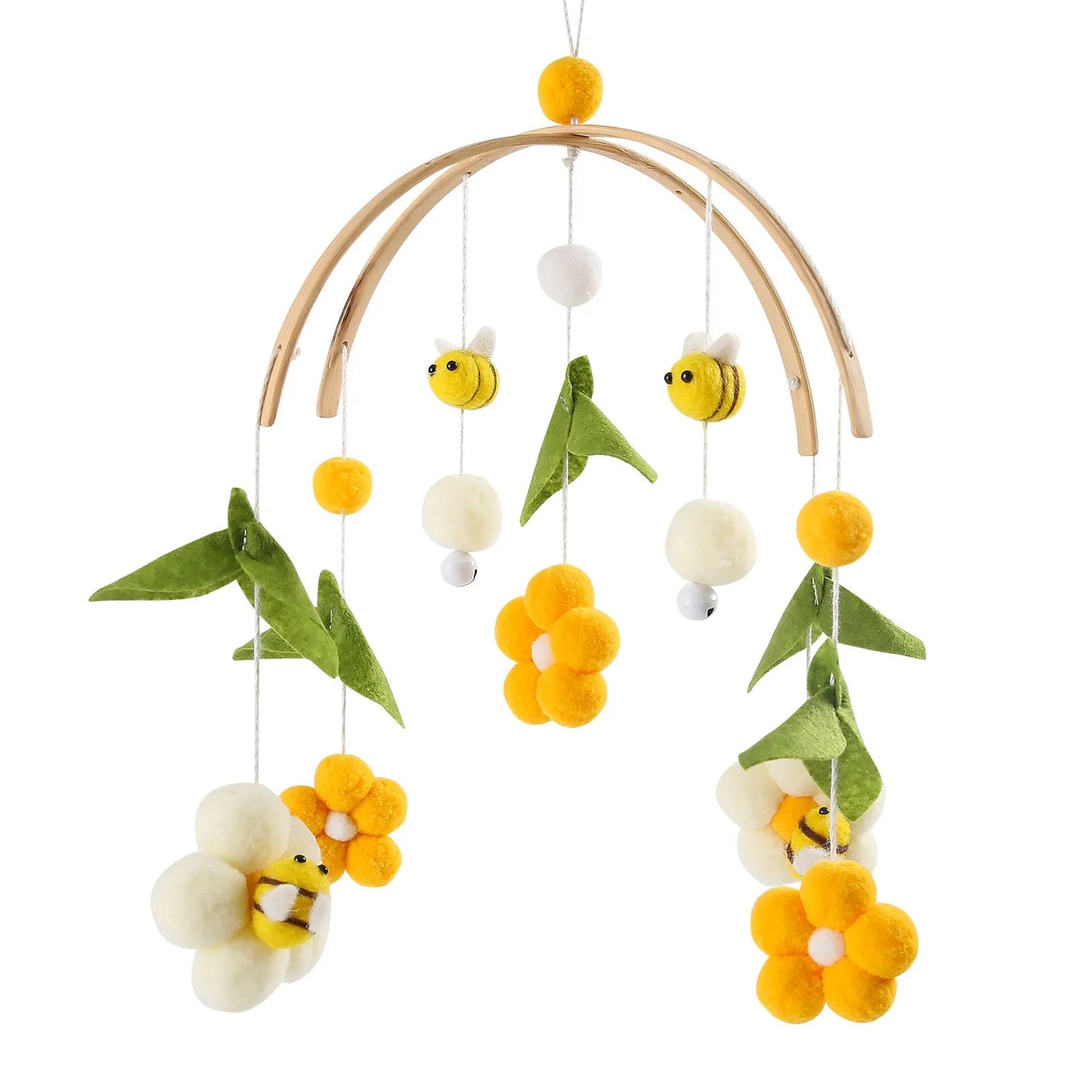 Baby Rattle Nursery Wooden Crib,Cot Hanging Toy Mobile with Music Box and Bed Bell