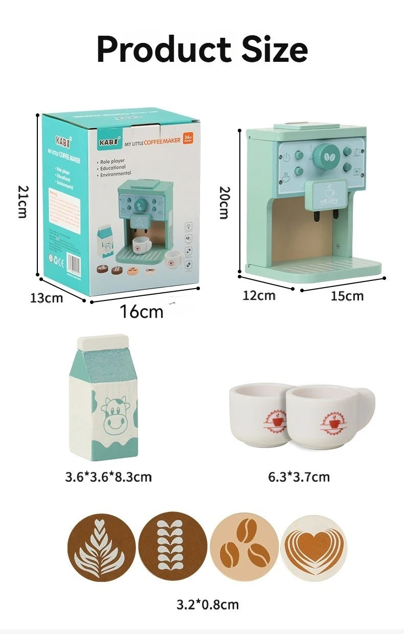Kids Wooden Coffee Maker Set, Pretend Play Kitchen Toy