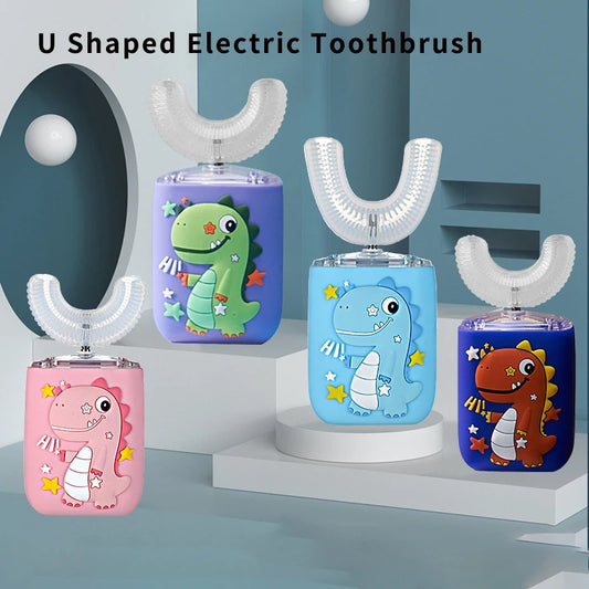 Silicone 2-6/7-15 Years old 360° Sonic Electric Toothbrush U Shape Rechargeable, Tooth Brush with Smart Timer