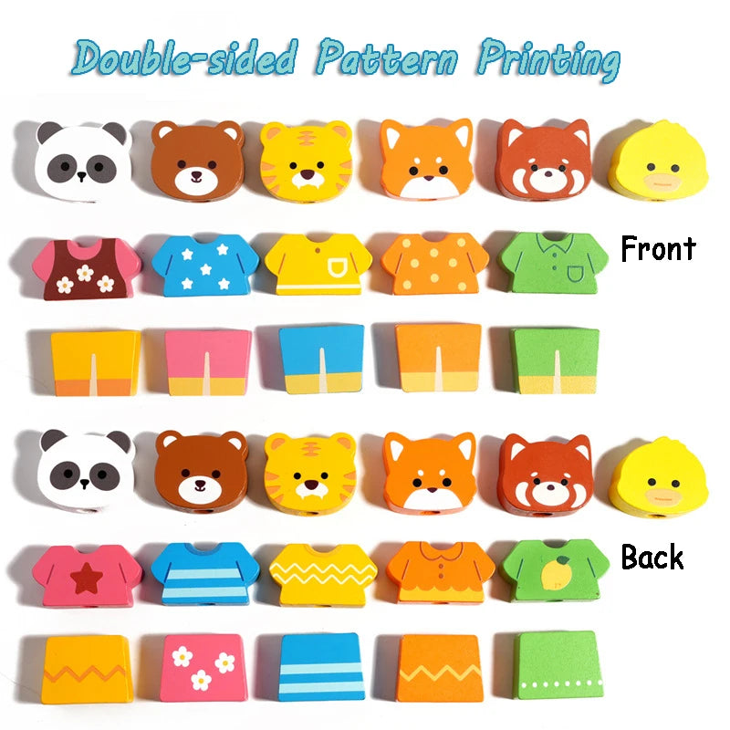 Montessori Wooden Animal Dressing Up Blocks Stacked Game, Shape Matching