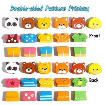 Montessori Wooden Animal Dressing Up Blocks Stacked Game, Shape Matching