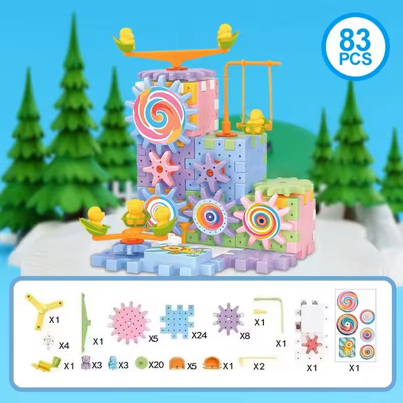 Montessori Electric Rotating Gear Building Block Toys, Block Bricks toys for Children