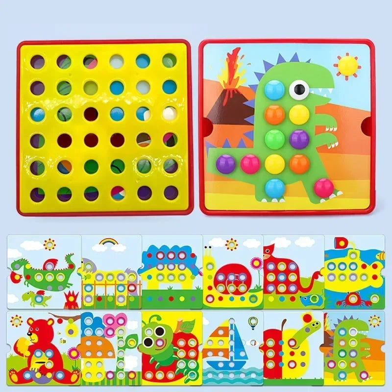 3D Mushroom Nail Puzzle – Montessori Animal Jigsaw Puzzle Toy, Early Educational Beads Puzzle Toy for Kids