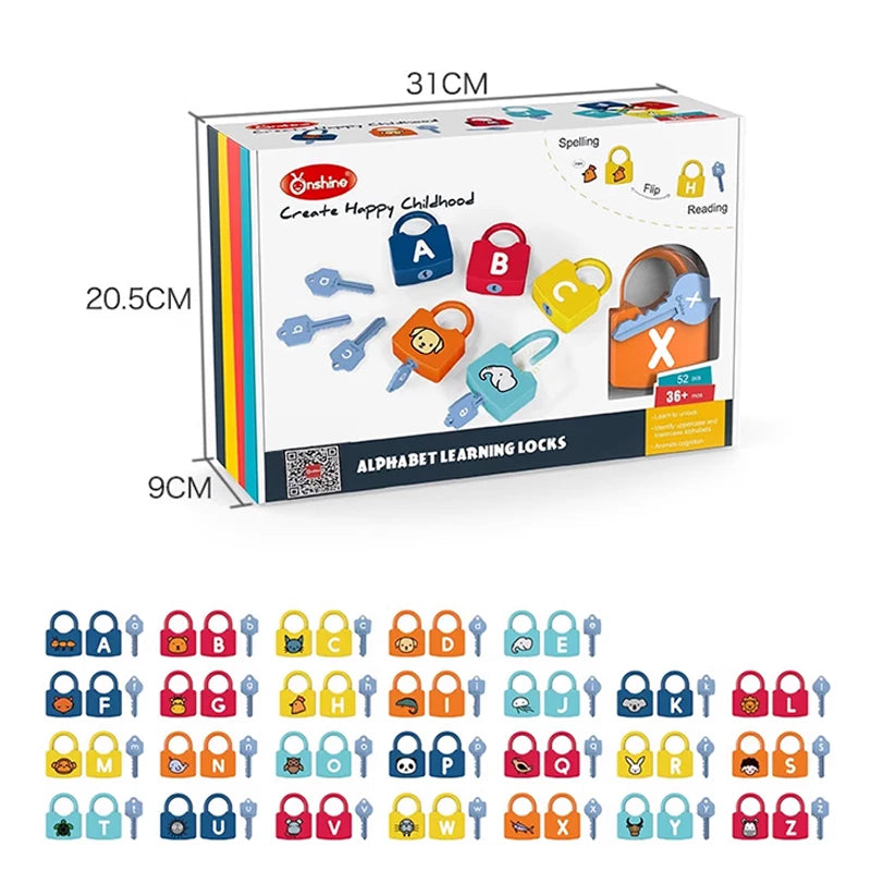 Kids Alphabet & Number Lock Key Matching Set – Montessori Educational STEM Toy for Word Cognition & Homeschool Learning
