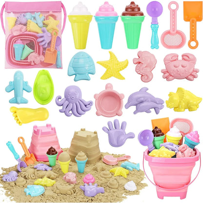 20-Piece Kids Beach Sand Toy Set – Portable Travel Toy with Mesh Bag