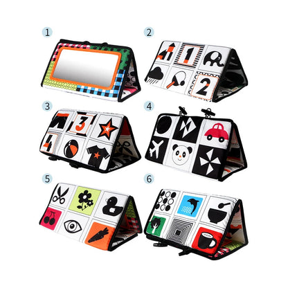 Foldable Baby Mirror Tummy Time Activity Soft Book, Crib Toy for Babies