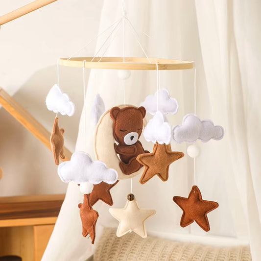 Baby Rattle Nursery Wooden Crib,Cot Hanging Toy Mobile with Music Box and Bed Bell
