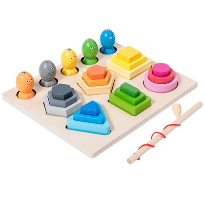 Montessori Magnetic Fishing Learning Educational Toys, Wooden Sorting Color Stacking Toys